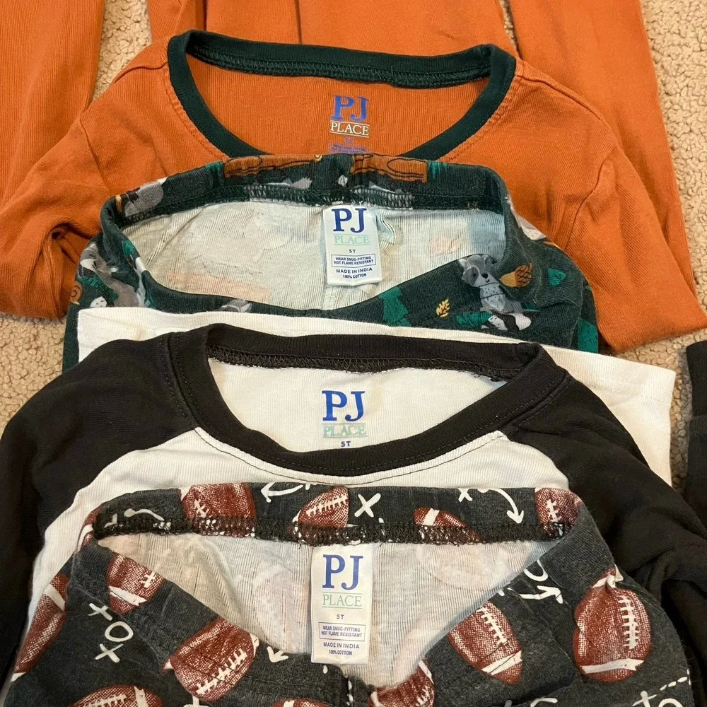 Children's Place Boys 5T Pajama Sets (2) 4 Piece Lot Fall Raccoon & Football